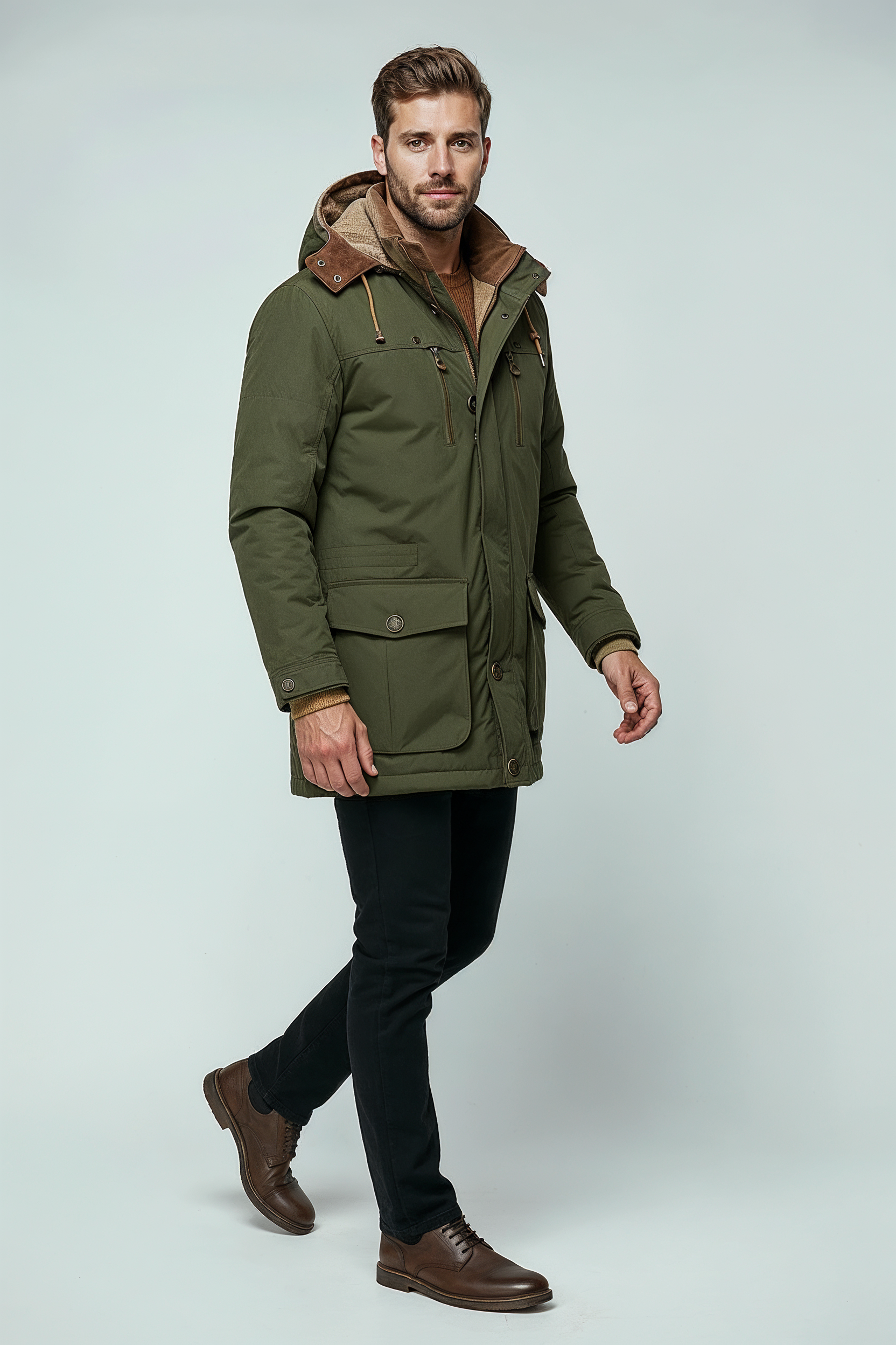 Parka Herre | Varm Foret Hætte - Grøn 3/0