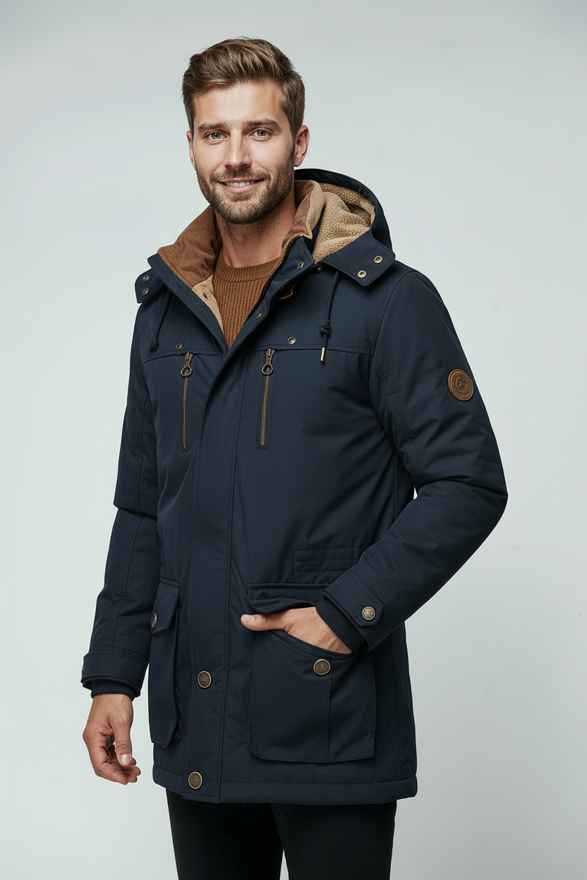 Parka Herre | Varm Foret Hætte - Mørkeblå 2.0