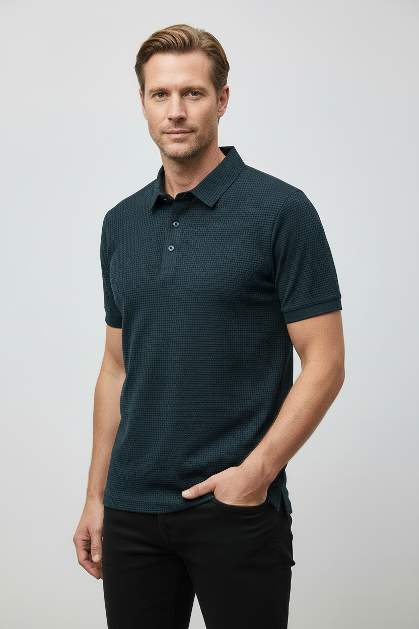Polo T-shirt Herre | Med Krave og Knapper - Petrolblå 1.0