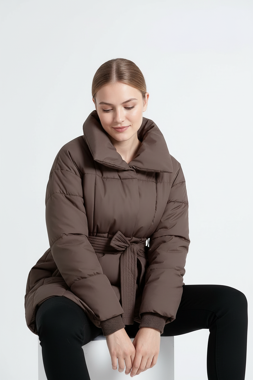 Pufferjakke Med Bælte - Brun 1.3