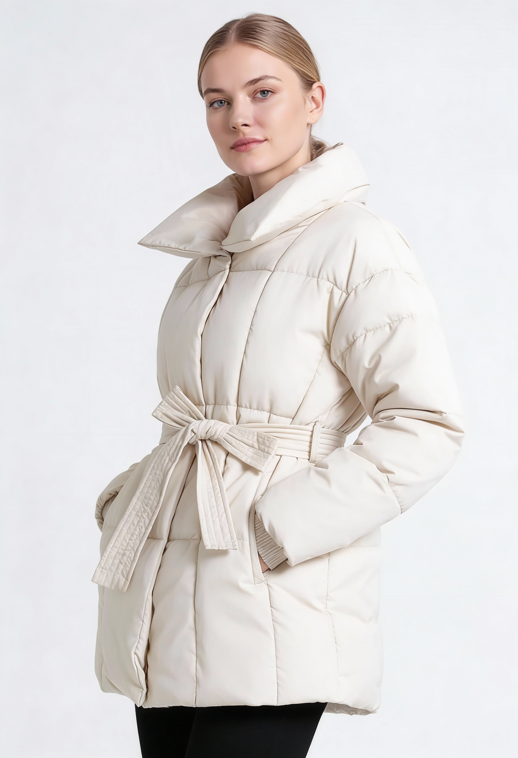 Pufferjakke Med Bælte - Knækket Hvid 1.1