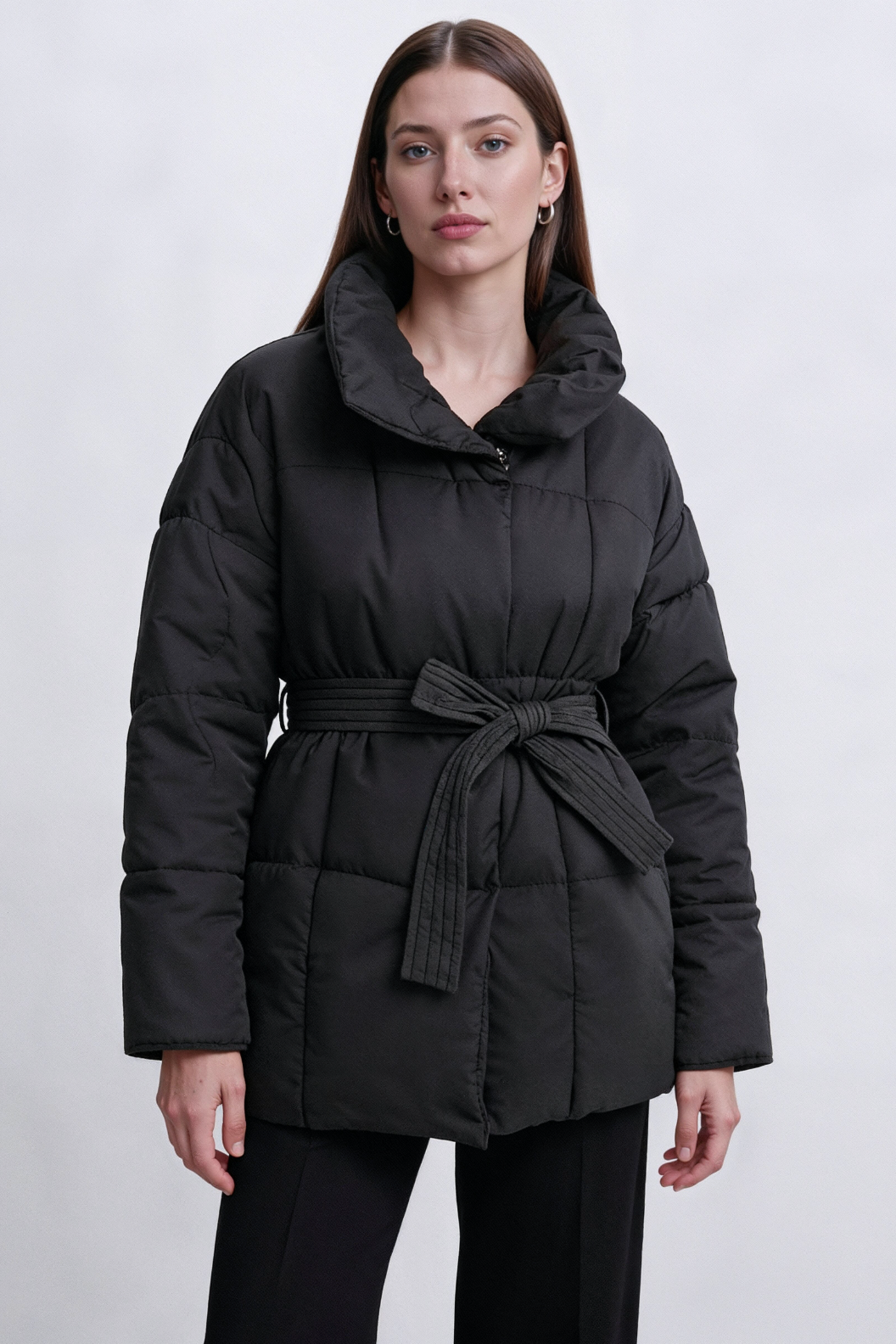 Pufferjakke Med Bælte - Sort 1.1