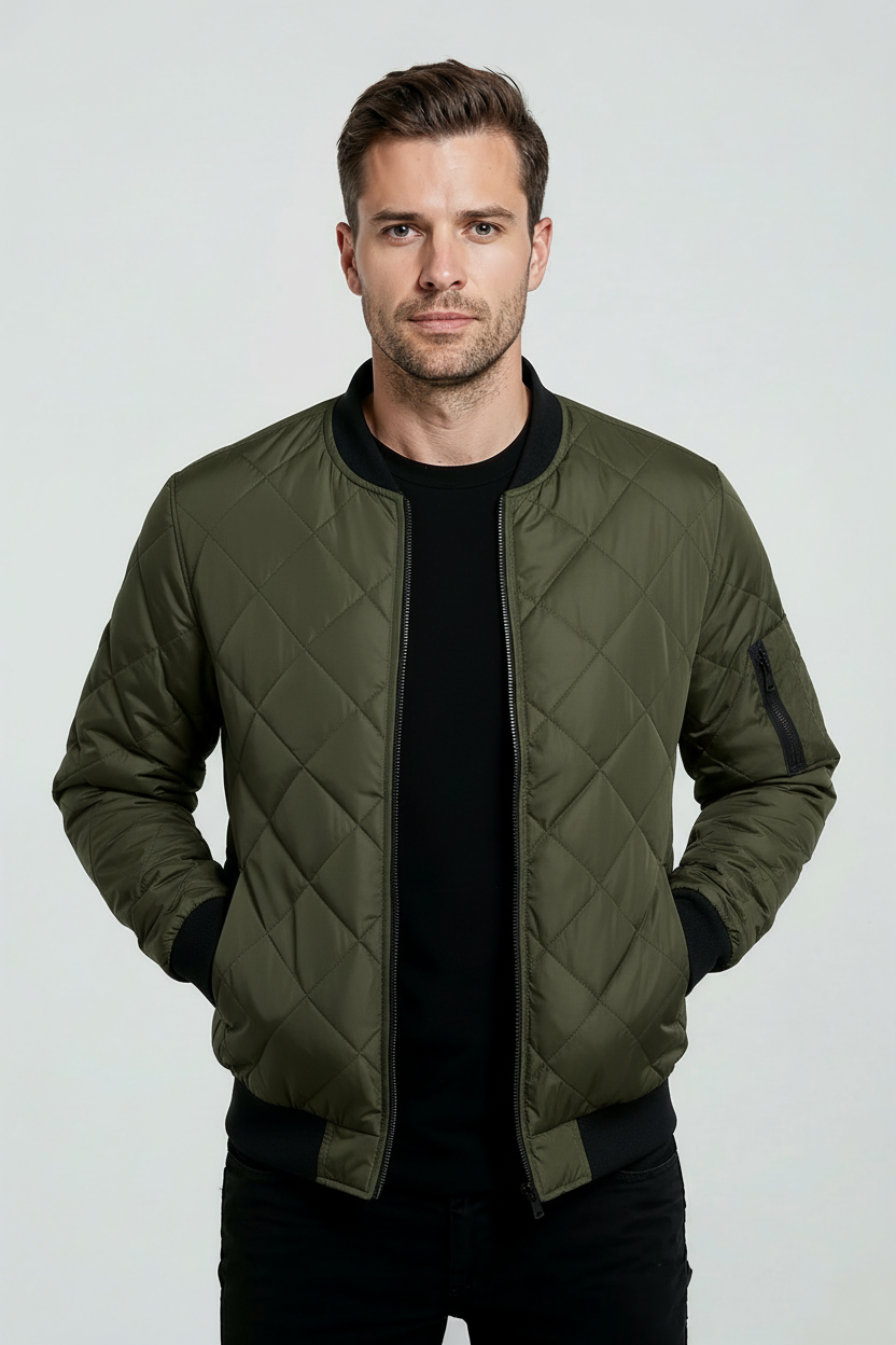 Quiltet Bomber Jakker Med Ærmelomme - Armygrøn 1/0