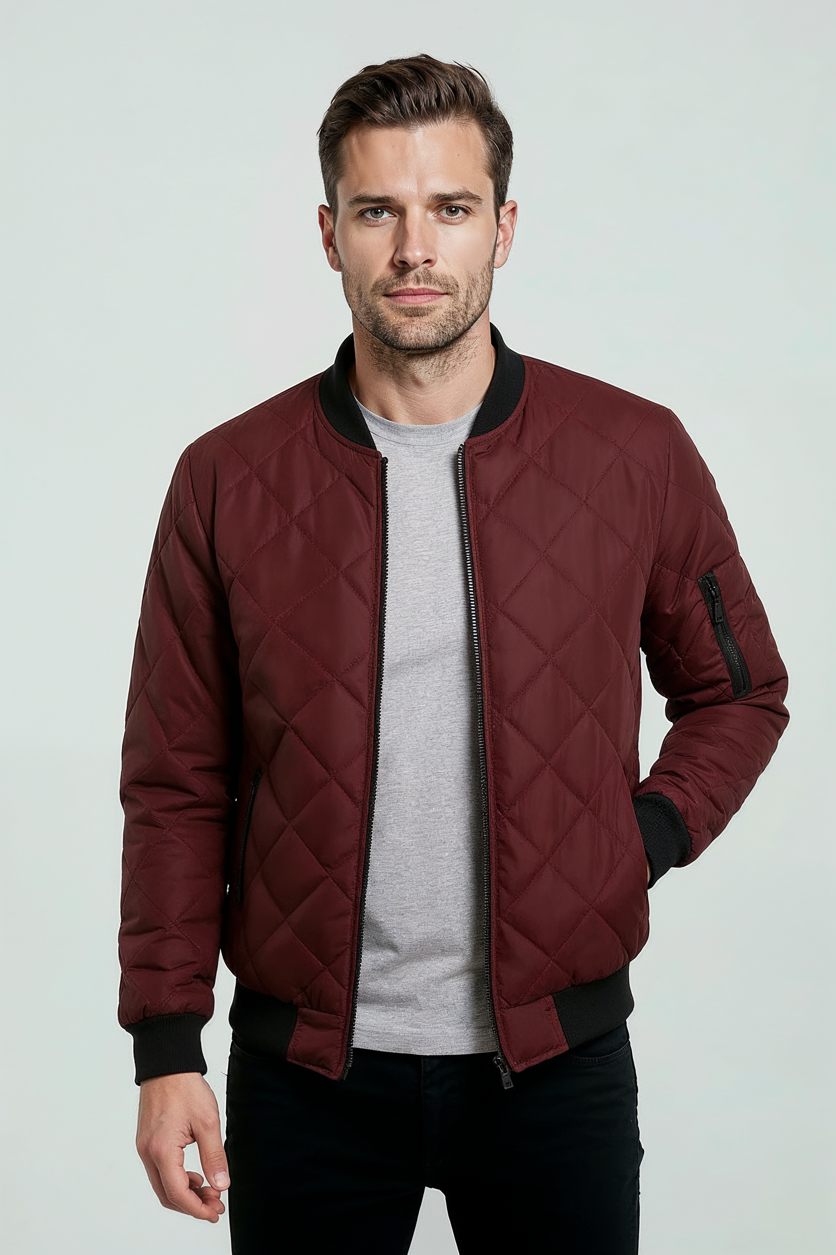 Quiltet Bomber Jakker Med Ærmelomme - Bordeaux 1/0