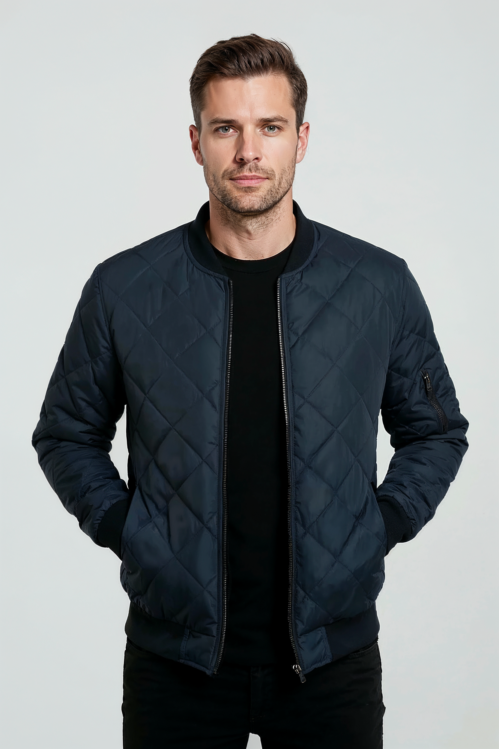 Quiltet Bomber Jakker Med Ærmelomme -  Dyb Blå 1.0