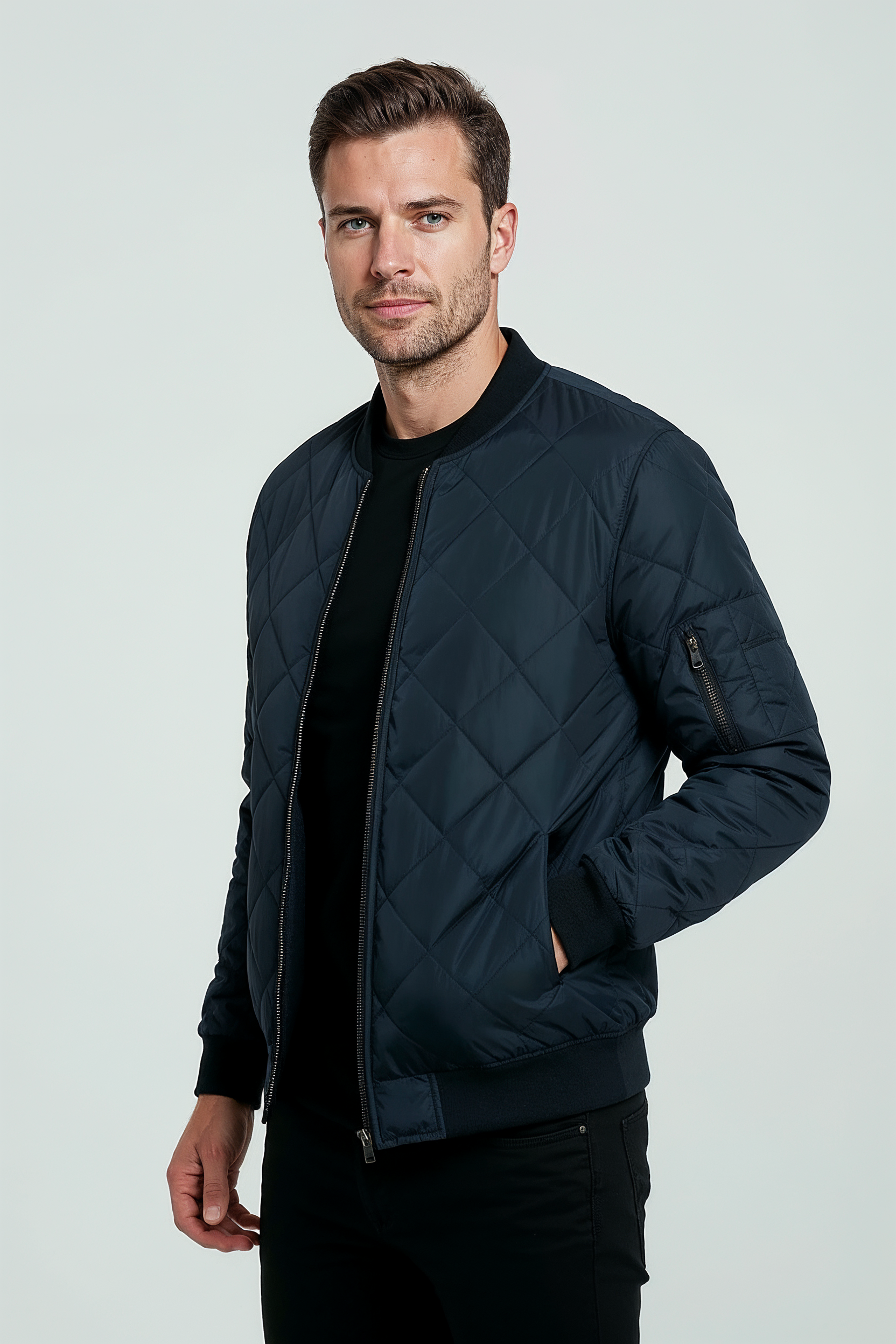 Quiltet Bomber Jakker Med Ærmelomme -  Dyb Blå 2/0