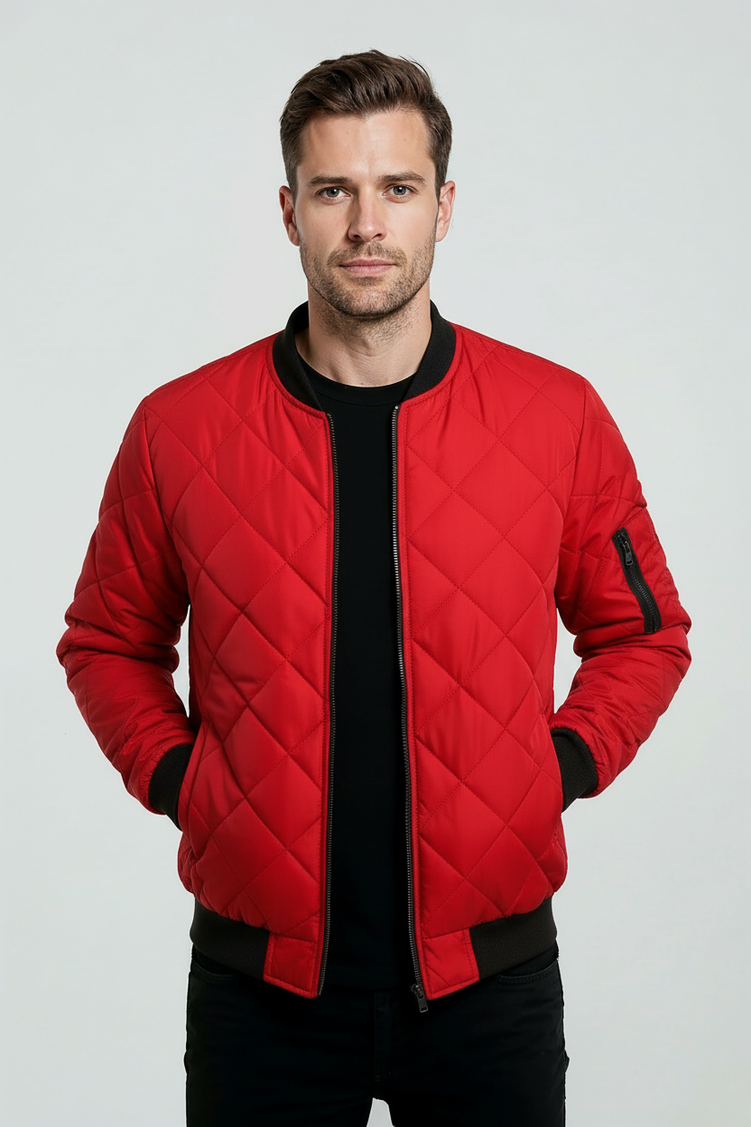 Quiltet Bomber Jakker Med Ærmelomme - Rød 1/0