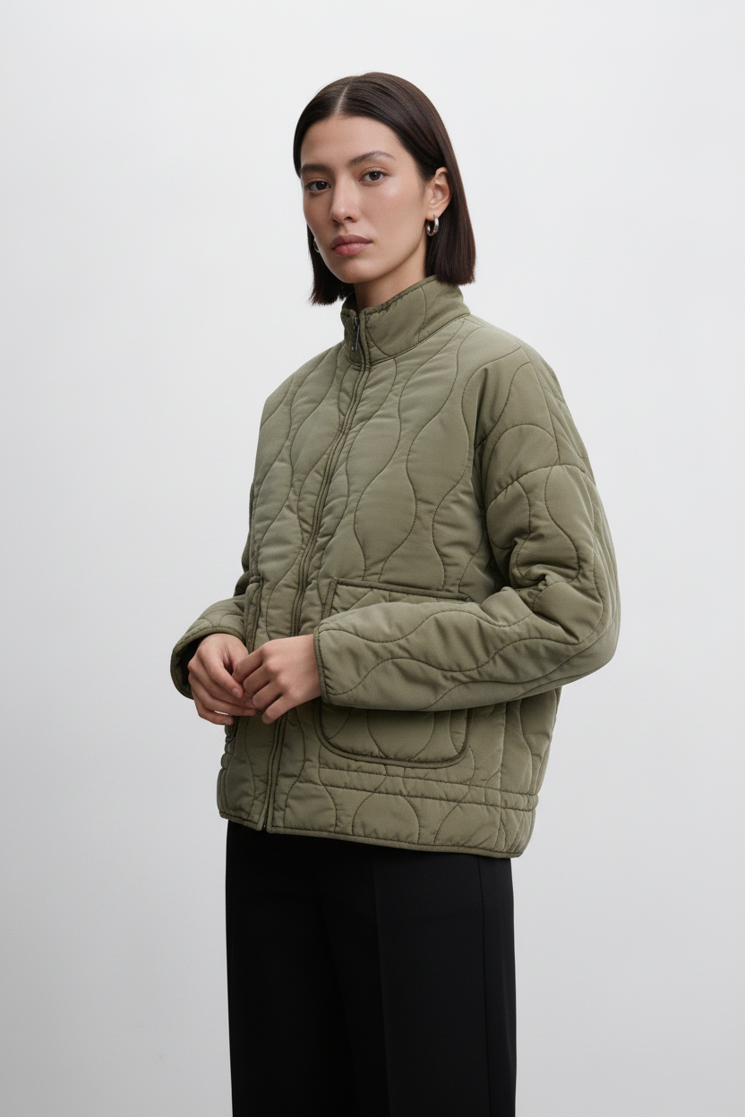 Quiltet Jakke Med Lynlås - Oliven 1.1