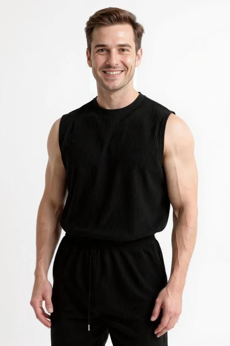 Ribbet Sæt Med Tanktop Og Bukser