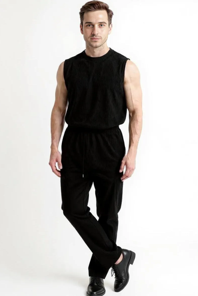 Ribbet Sæt Med Tanktop Og Bukser