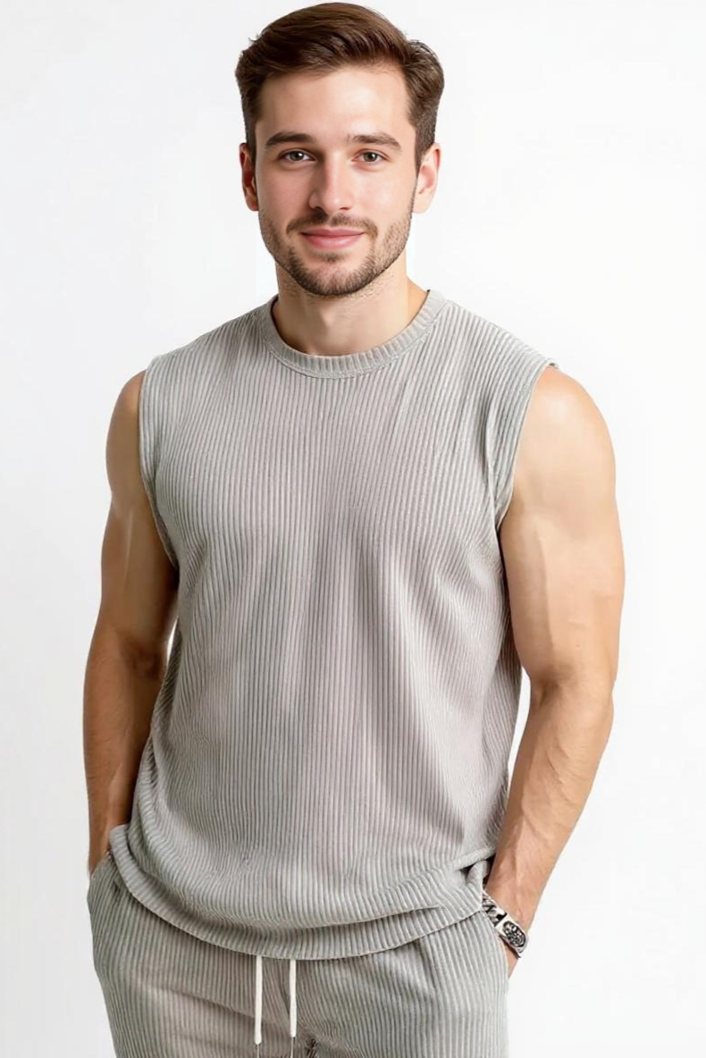 Ribbet Sæt Med Tanktop Og Bukser