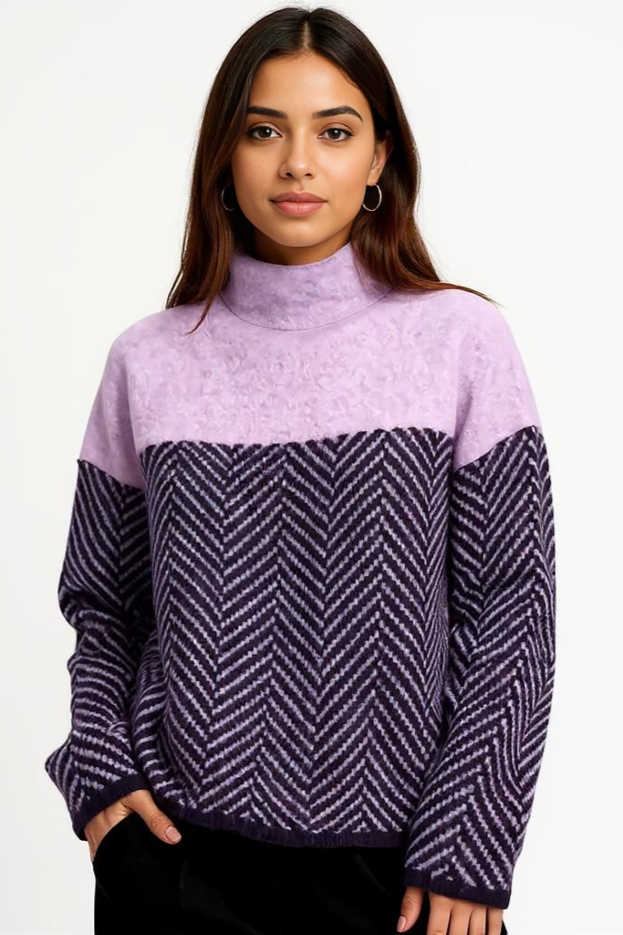 Rullekravesweater Med Sildebensstruktur