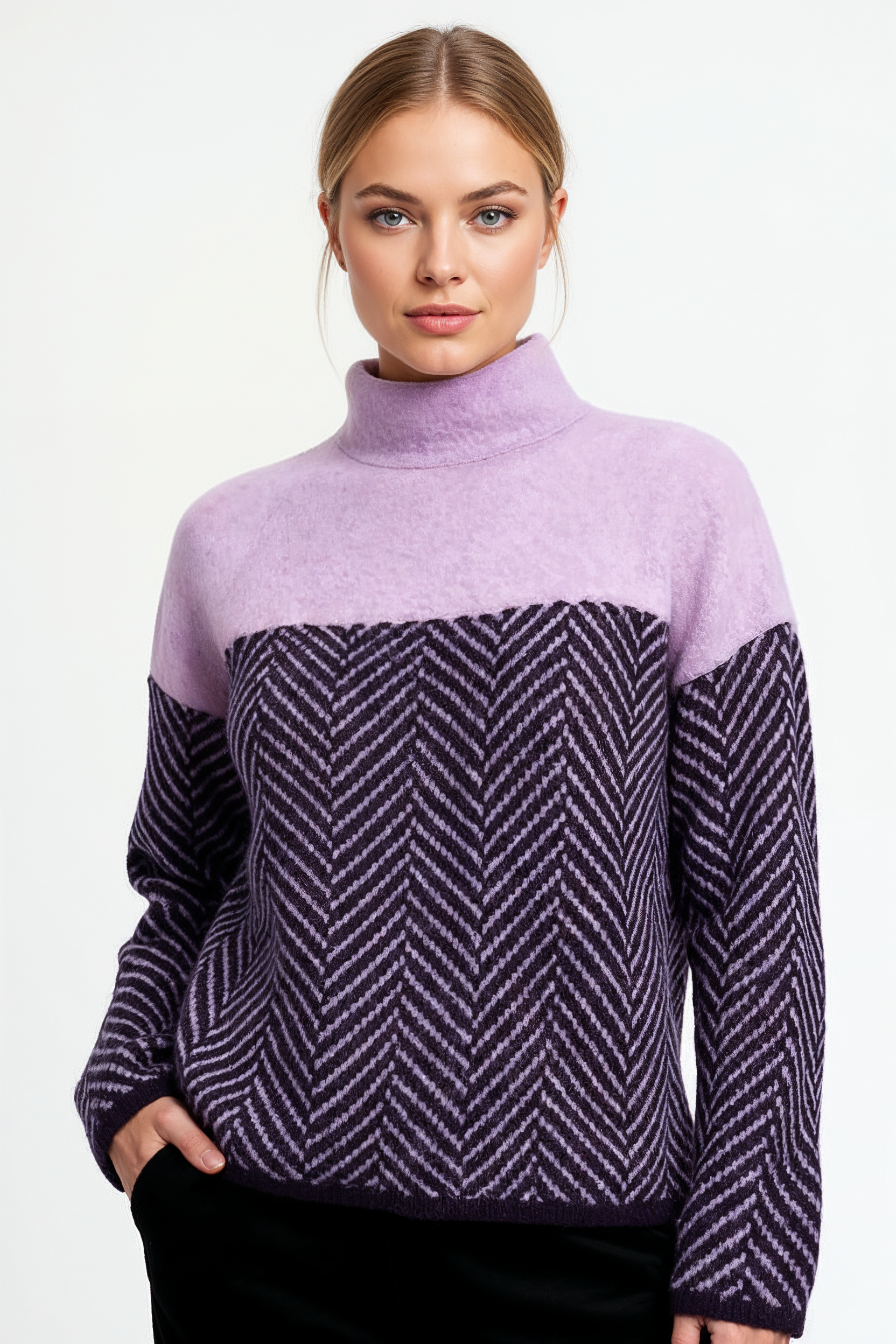 Rullekravesweater Med Sildebensstruktur - Lyselilla 1/0