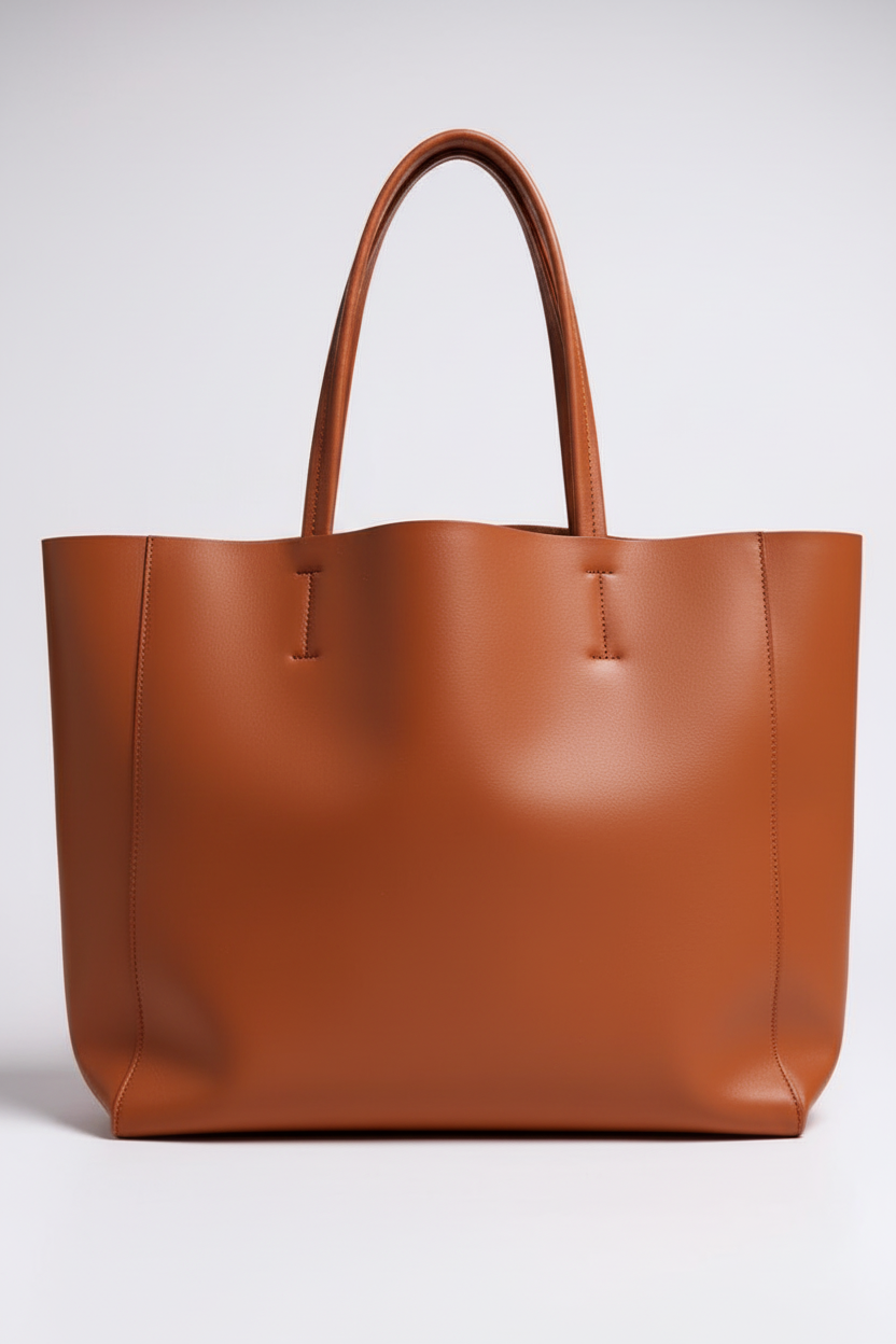 Rummelig Shopper Taske I Læderlook - Kastanjebrun 1.0