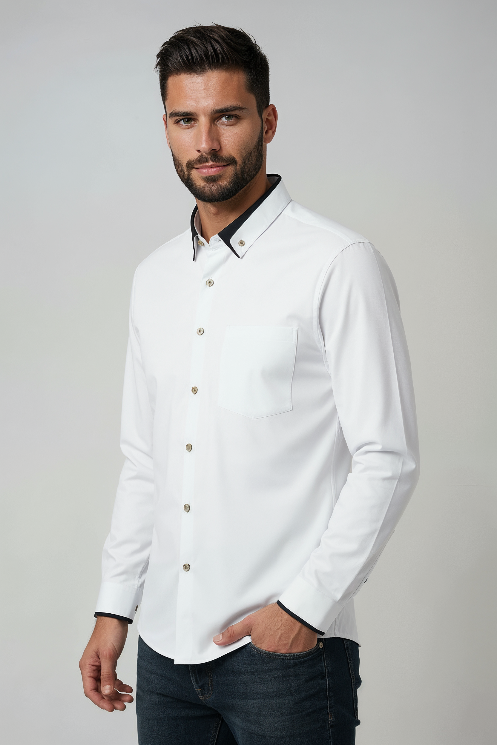 Skjorte Herre | Langærmet med Krave - Hvid 1.1