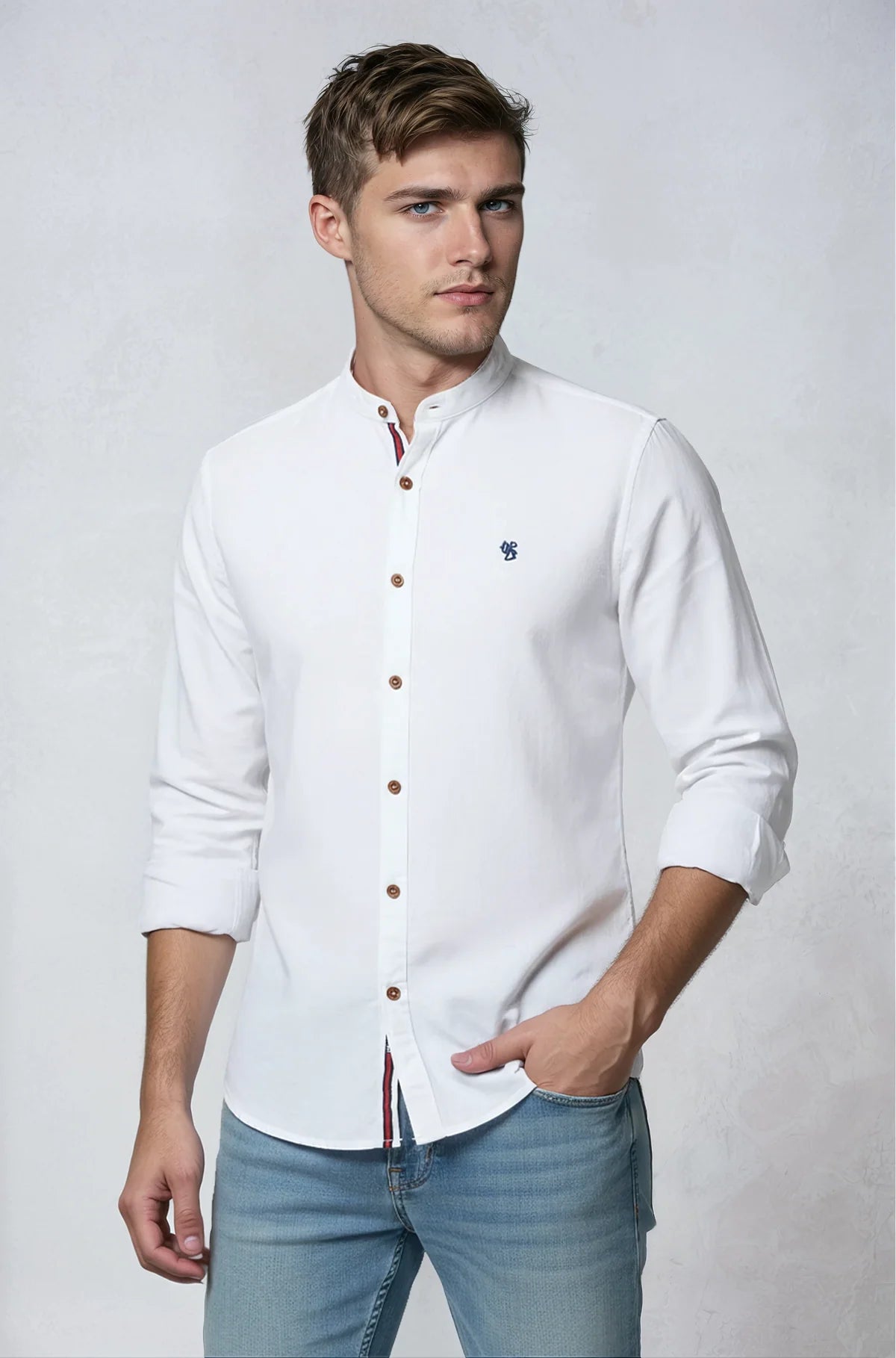 Skjorte Herre | Langærmet med Ståkrave - Hvid 1.0