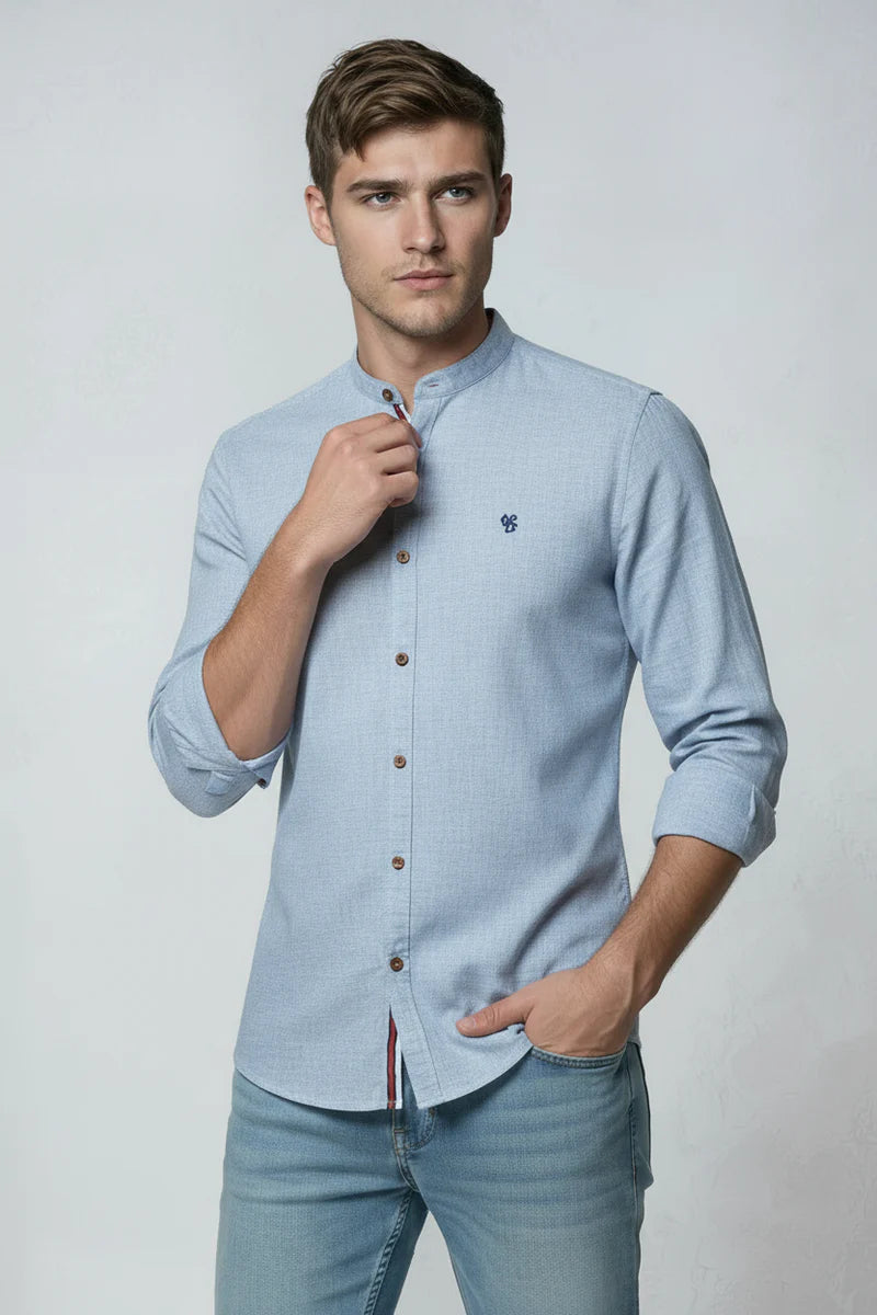 Skjorte Herre | Langærmet med Ståkrave - Lyseblå 1.0