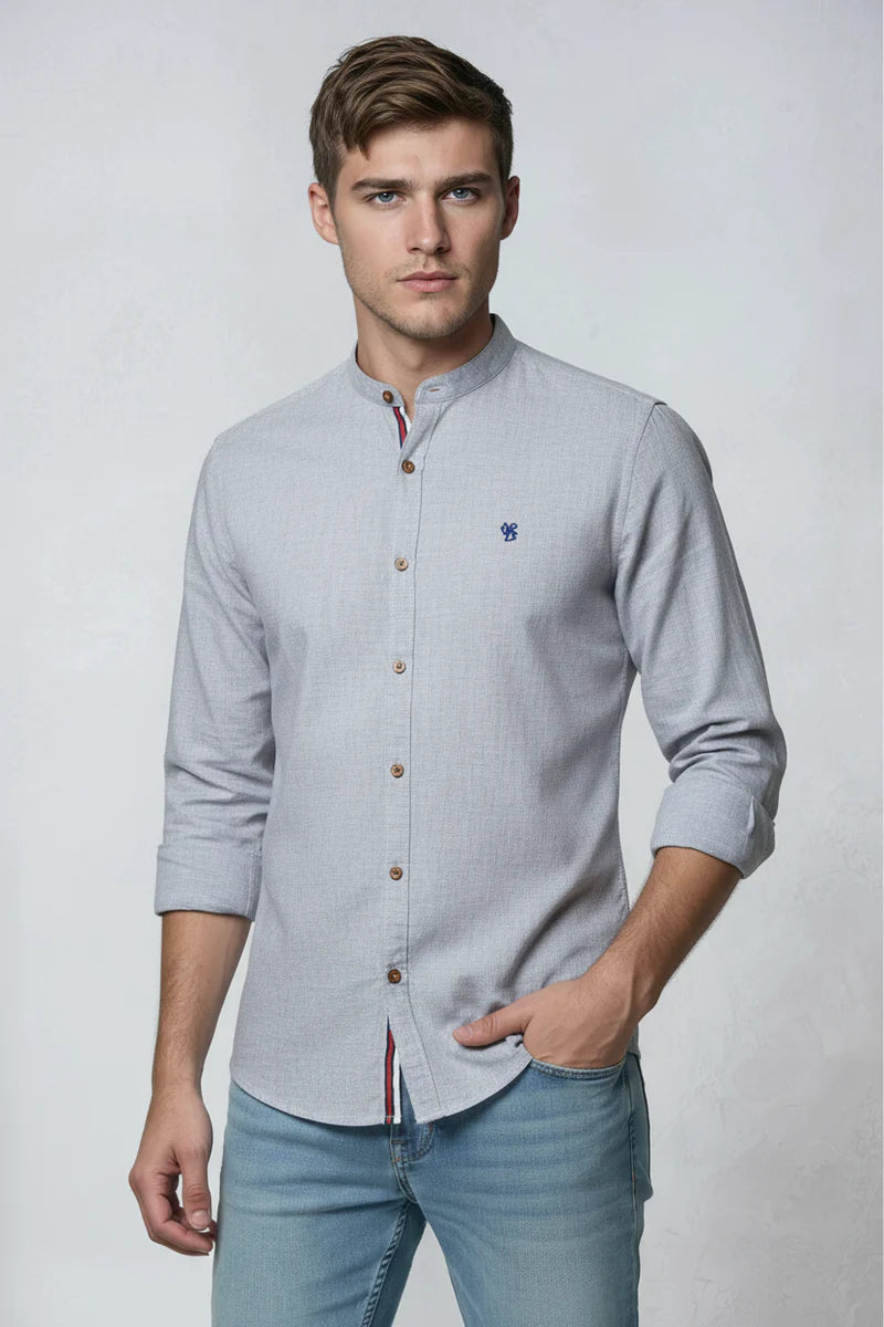 Skjorte Herre | Langærmet med Ståkrave - Lysegrå 1.0