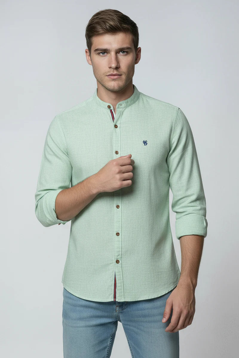 Skjorte Herre | Langærmet med Ståkrave - Lysegrøn 1.0