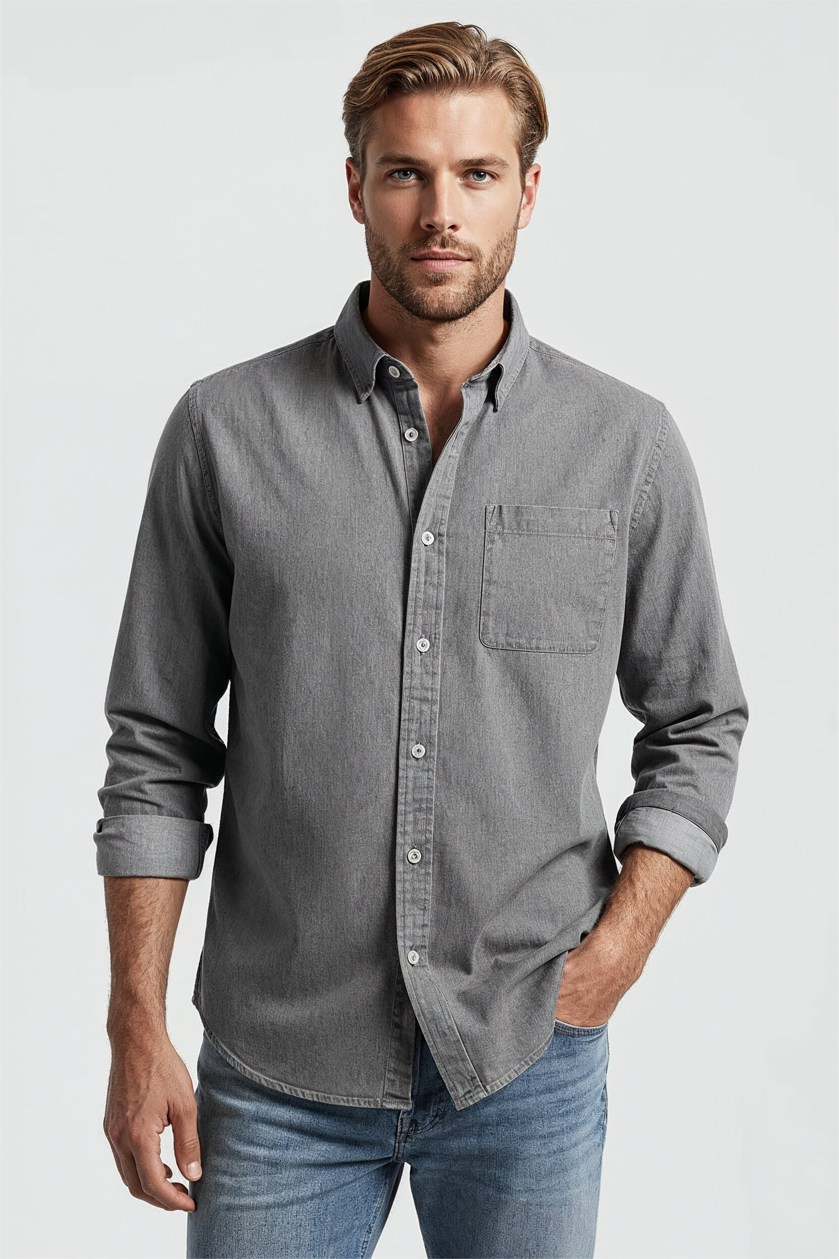 Skjorte Med Brystlomme - Grå 1.1