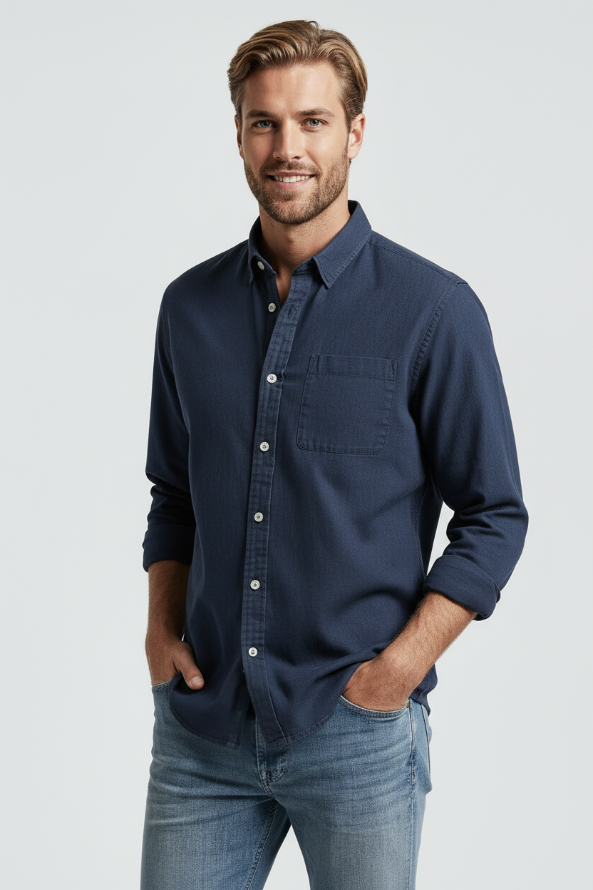 Skjorte Med Brystlomme - Mørkeblå 1.1