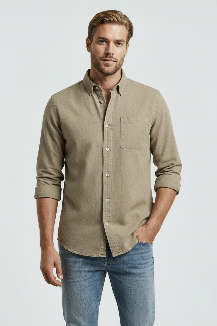 Skjorte Med Brystlomme - Støvet Beige 1.1