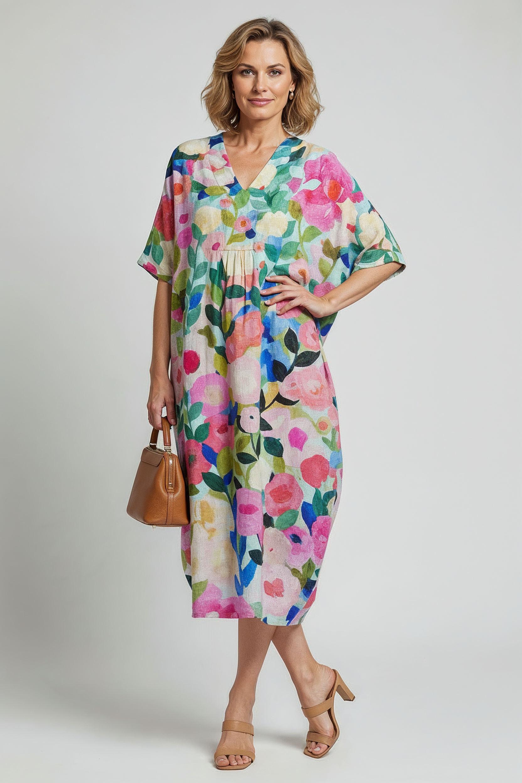 Sommerkjole Dame | Blomstret med V-hals - Blød Blomsterprint 2.0