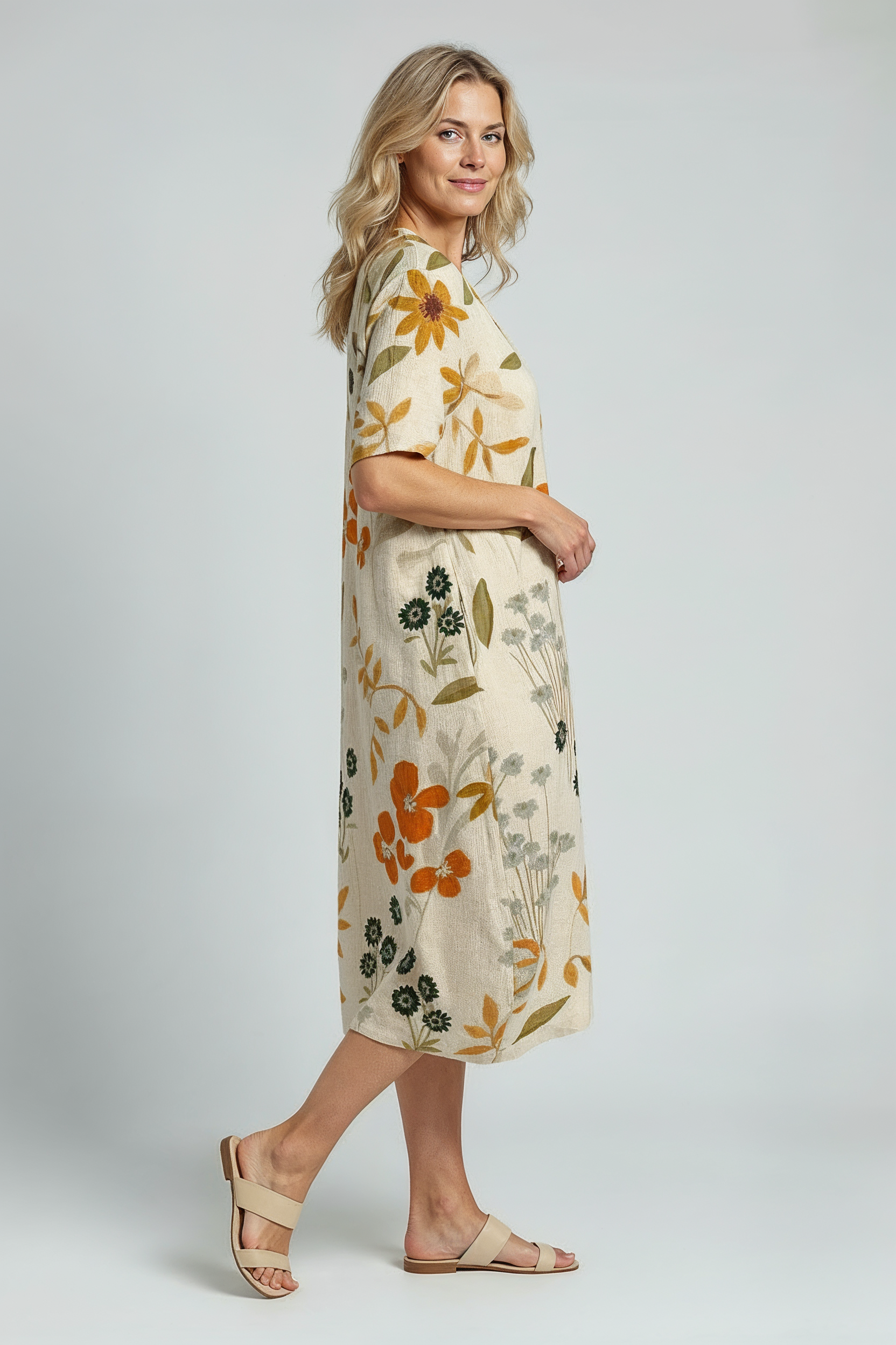 Sommerkjole Dame | Blomstret med V-hals - Varm Blomsterprint 2/0