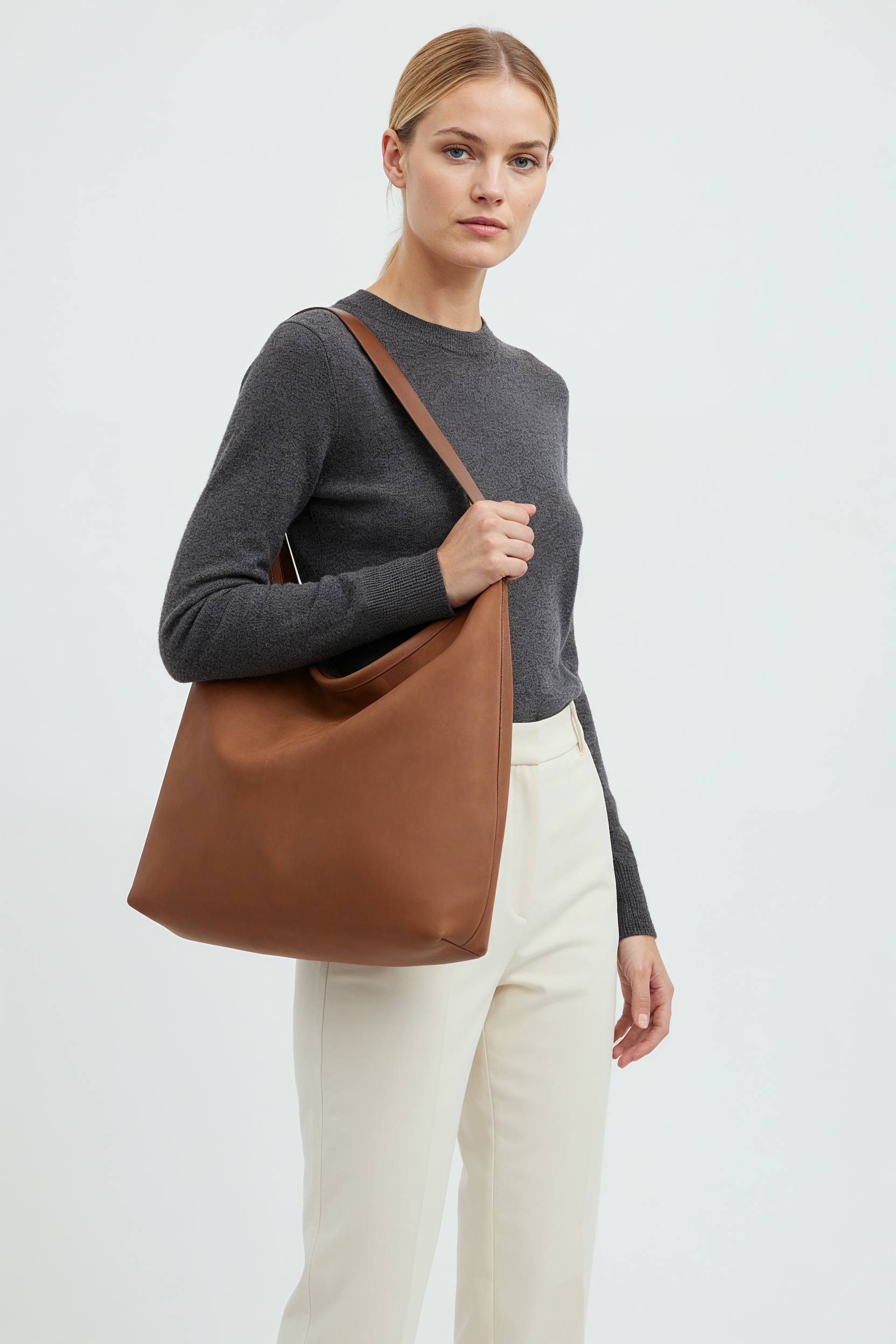 Stilfuld Ruskind Tote Taske - Kastanjebrun 2/0