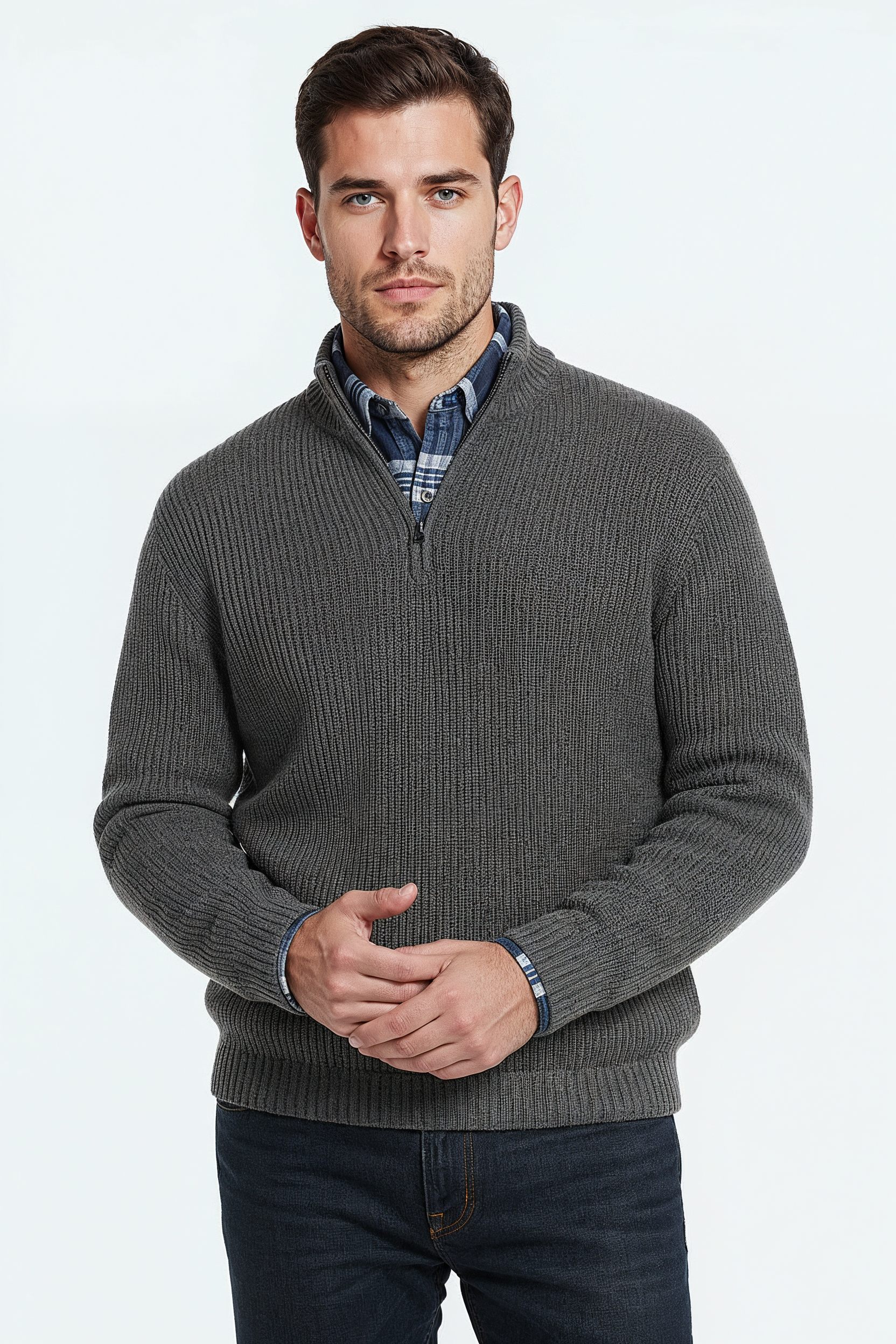 Striktrøje Med Half Zip - Mørkegrå 1.0