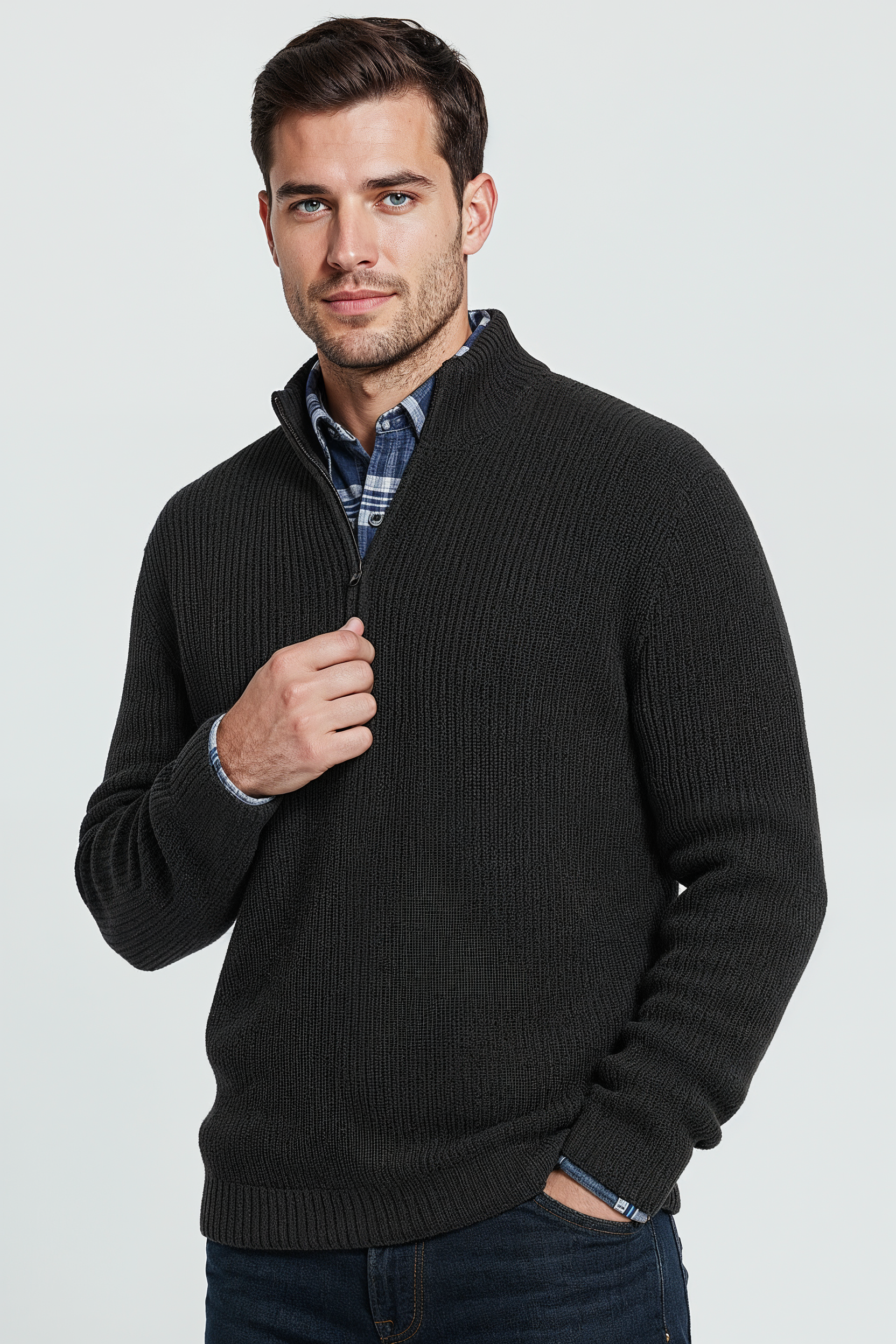 Striktrøje Med Half Zip - Sort 2.1