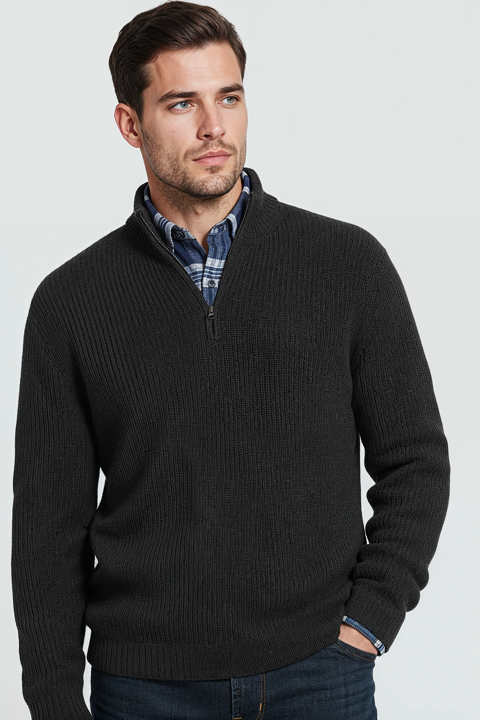 Striktrøje Med Half Zip - Sort 2.2