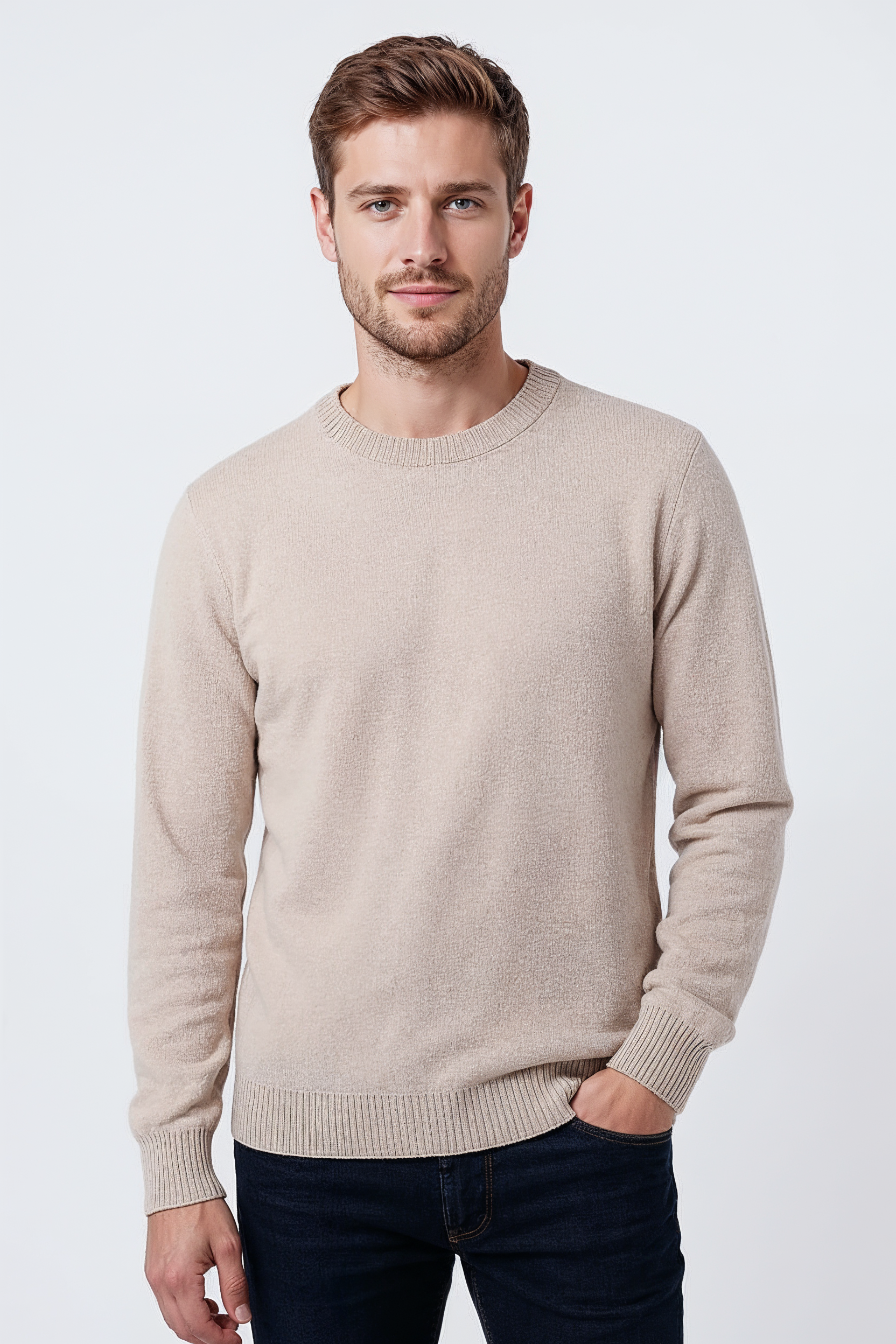 Striktrøje Med Strukturmønster - Lysesand 1/0