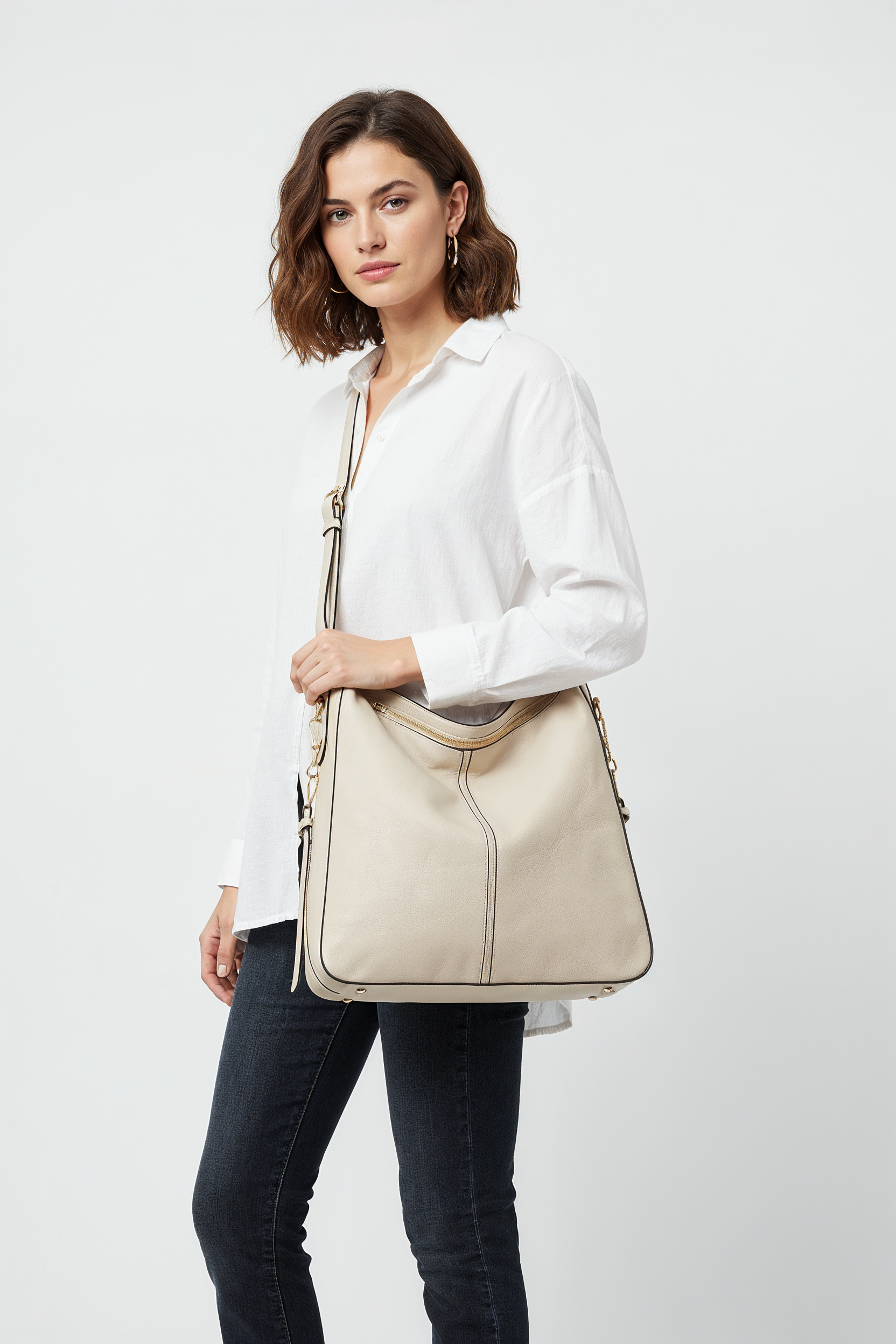 Taske Sæt Med Stor Shopper Og Clutch - Knækket Hvid 2-0