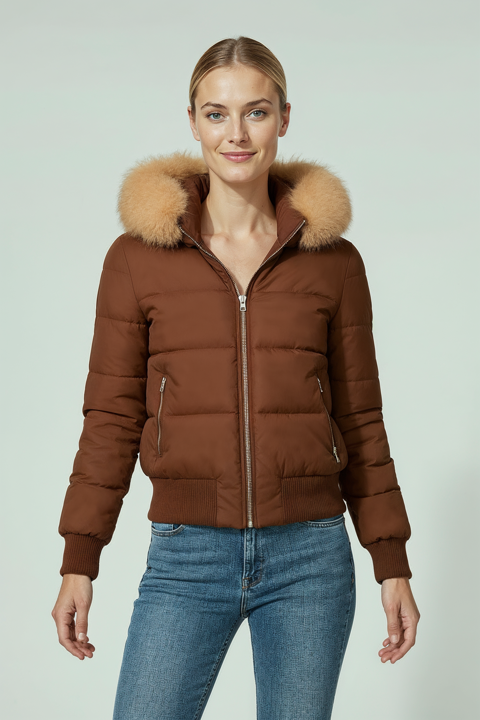 Vinterjakke Dame | Foret med Hætte og Lynlås - Brun 2/0