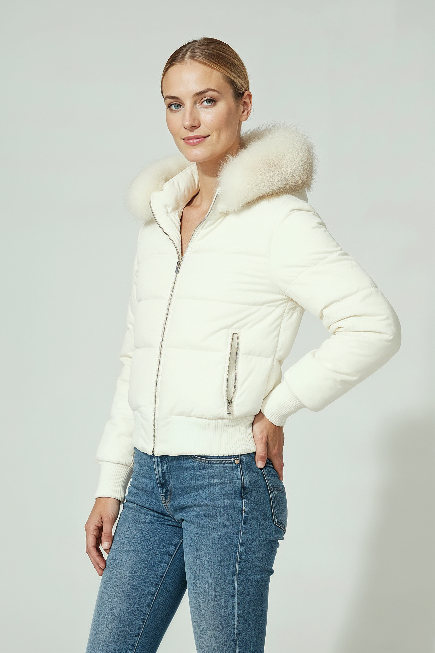 Vinterjakke Dame | Foret med Hætte og Lynlås - Hvid 2/0