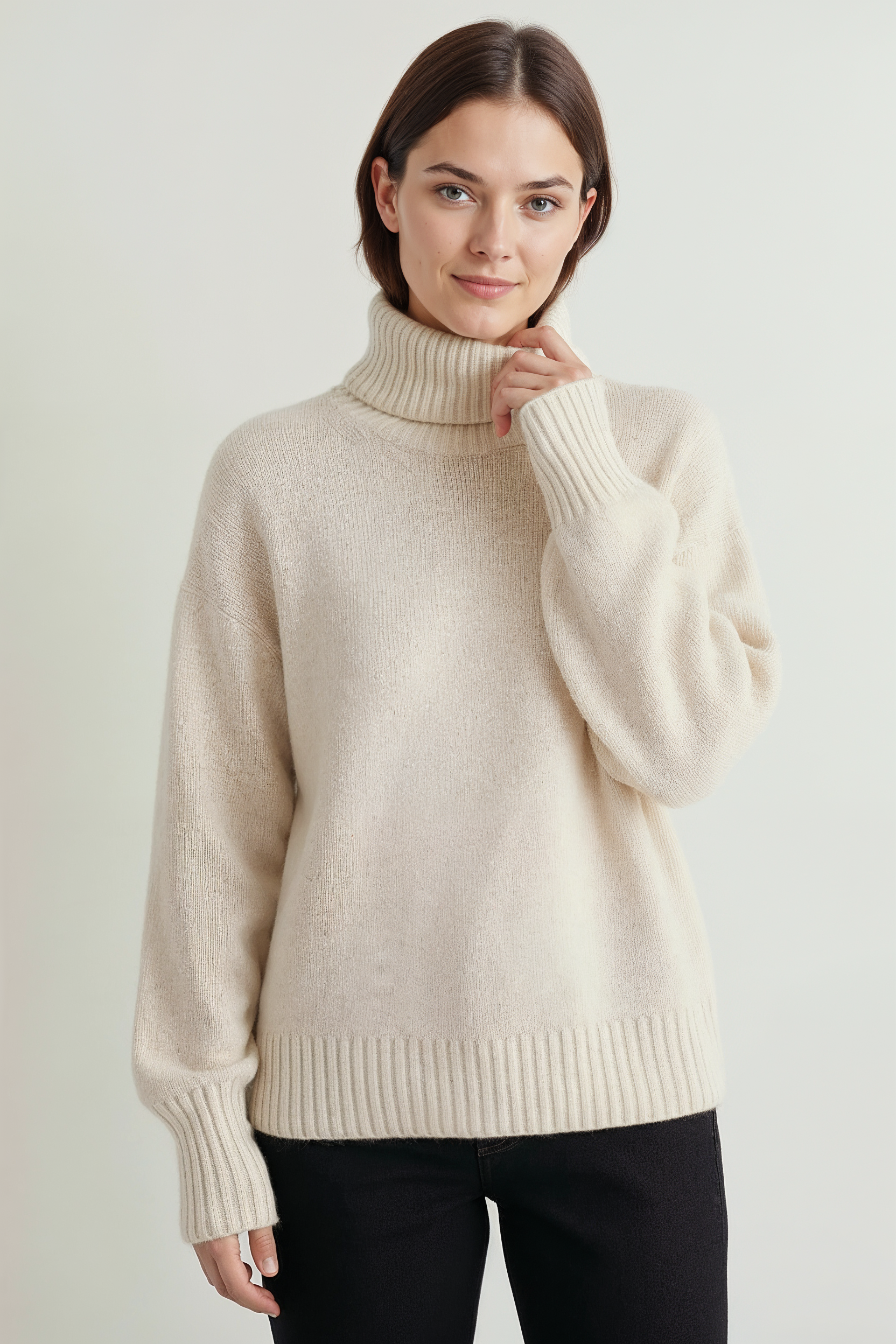 Figursyet Rullekravesweater Med Ribkant